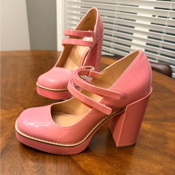 NWOT Steve Madden Pink Patent Vegan Leather Mary Jane Heels Size 9.5 - Picture 8 of 11